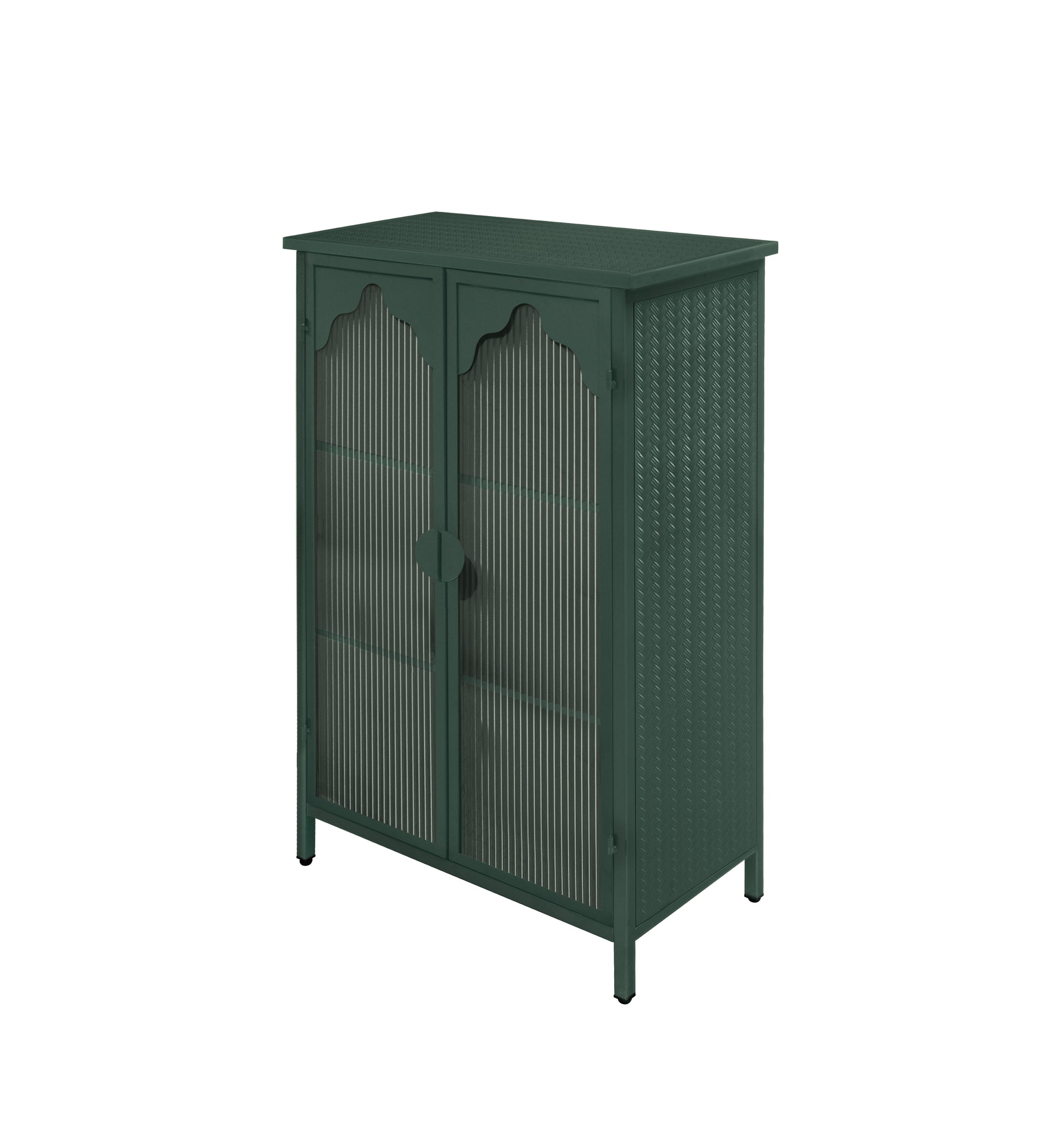 2 Doors Metal Storage Cabinet,Display Cabinet With Glass Doors,Metal Kitchen Sideboard Buffet Cabinet,Glass Storage Cabinet For Dining Room,Living Room,Bedroom Dark Green Modern Iron