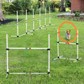 Pawhut 3Pc Dog Agility Equipment Set, Obstacle Course Exercise For Dog Include Adjustable Hurdle, Hoop, Weave Poles And Carry Bag White Plastic