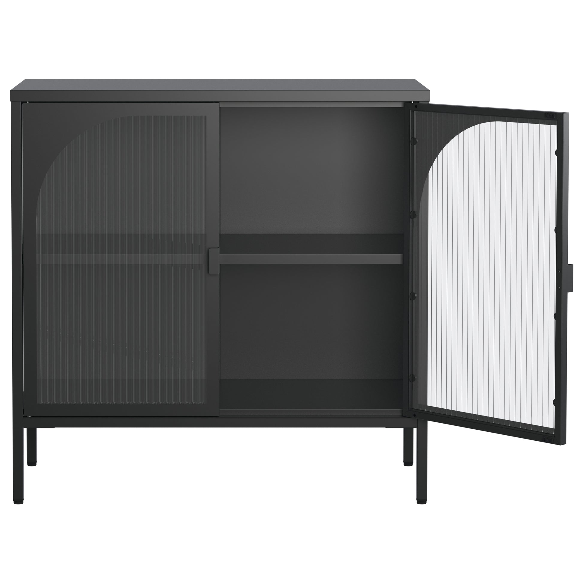 Metal Sideboard Cabinet,Accent Storage Cabinet With 2 Glass Doors,Modern Coffee Bar Cabinet With Adjustable Shelves 154 Lbs Capacity For Kitchen, Living Room And Hallway, Black Accent Chests 1 2 Shelves Antique Black Primary Living Space Glass Doors