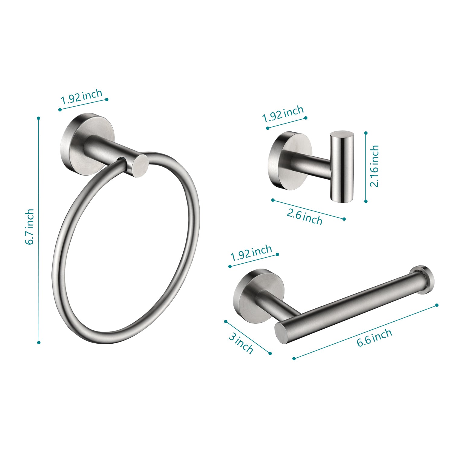 3 Piece Bathroom Hardware Set Brushed Nickel Stainless Steel