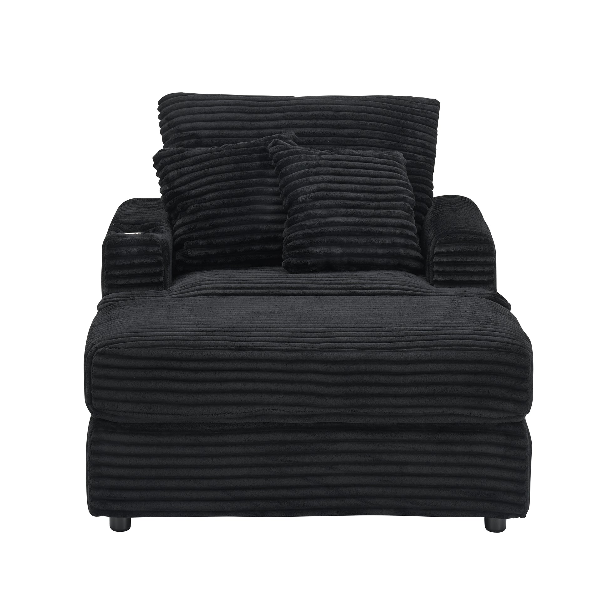 39 Inch Spring Upholstered Armchair And Ottoman Set Comfortable Single Sofa With Cup Holder And Corduroy Fabric, Perfect For Living Room Or Bedroom Black Corduroy 1 Seat