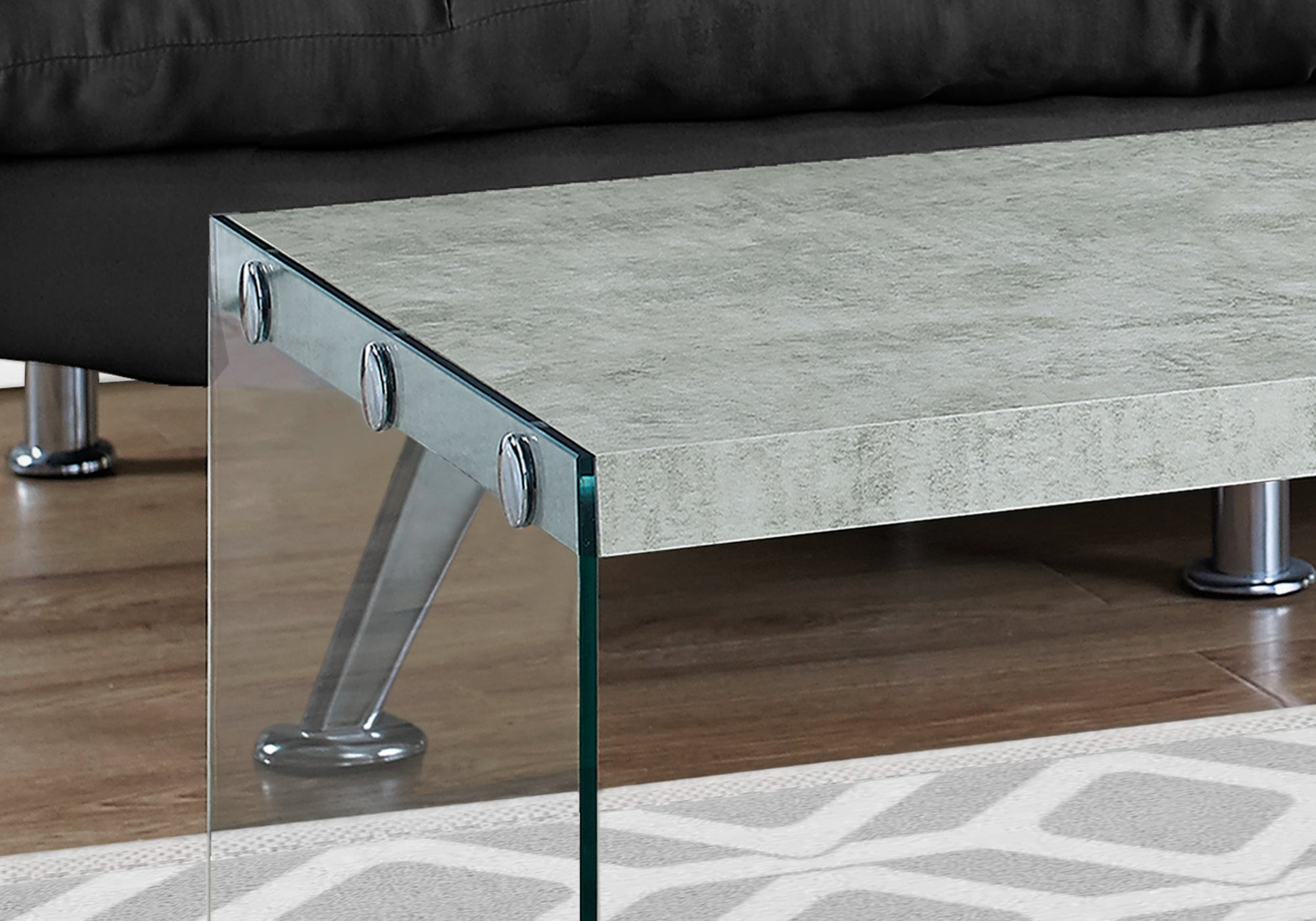 Coffee Table, Accent, Cocktail, Rectangular, Living Room, 44"L, Grey Laminate, Clear Tempered Glass, Contemporary, Modern Grey Particle Board