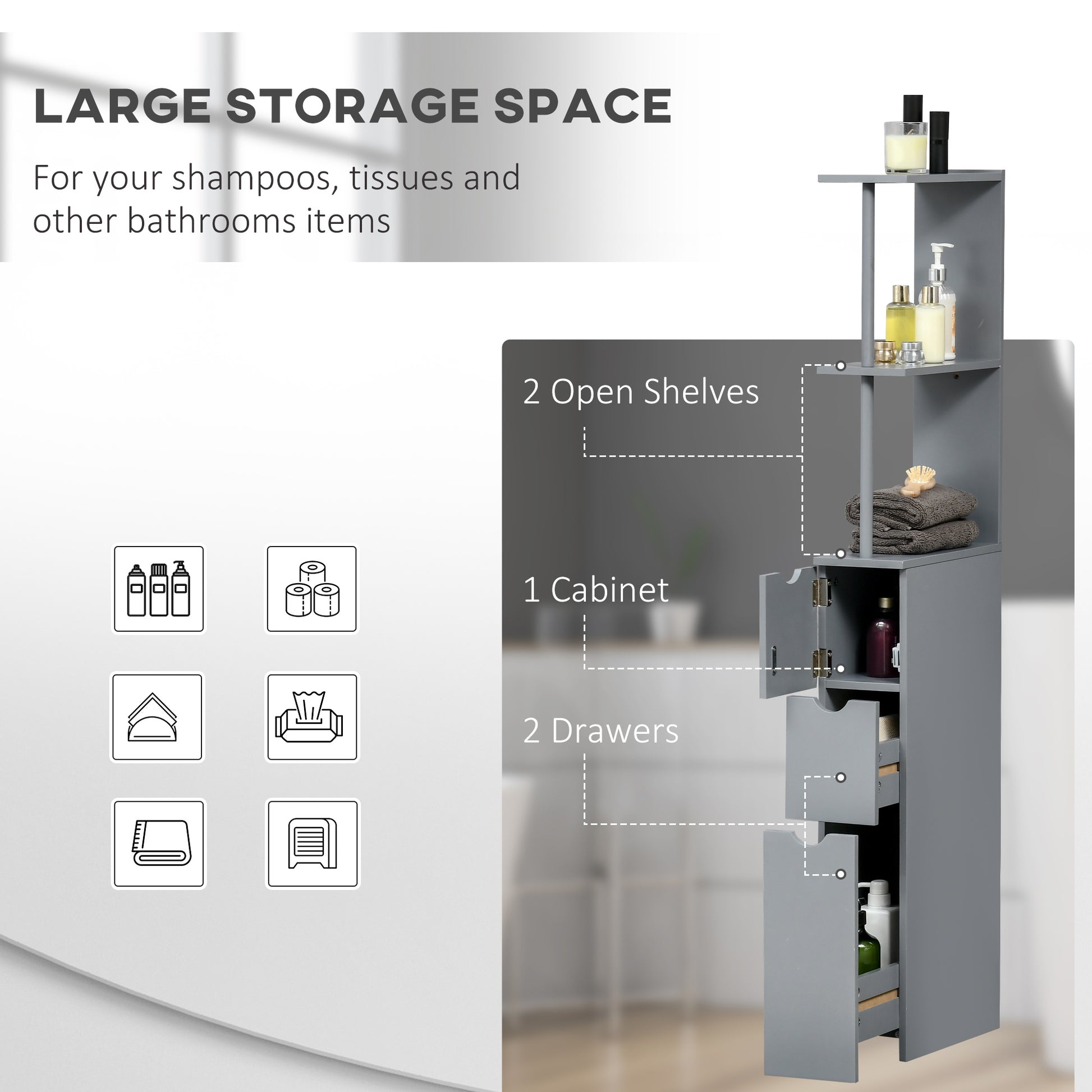 Homcom 54" Tall Bathroom Storage Cabinet,
