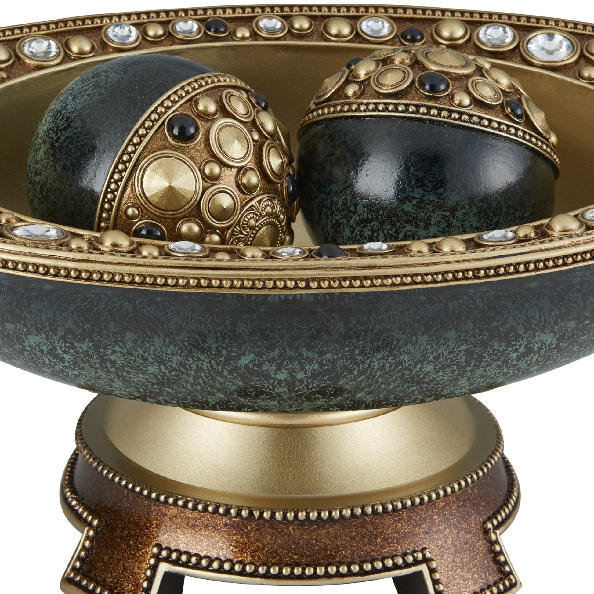 8.25" Tall "Sedona" Marbleized Footed Decorative Bowl, Green With Gold Accents Green Polyresin