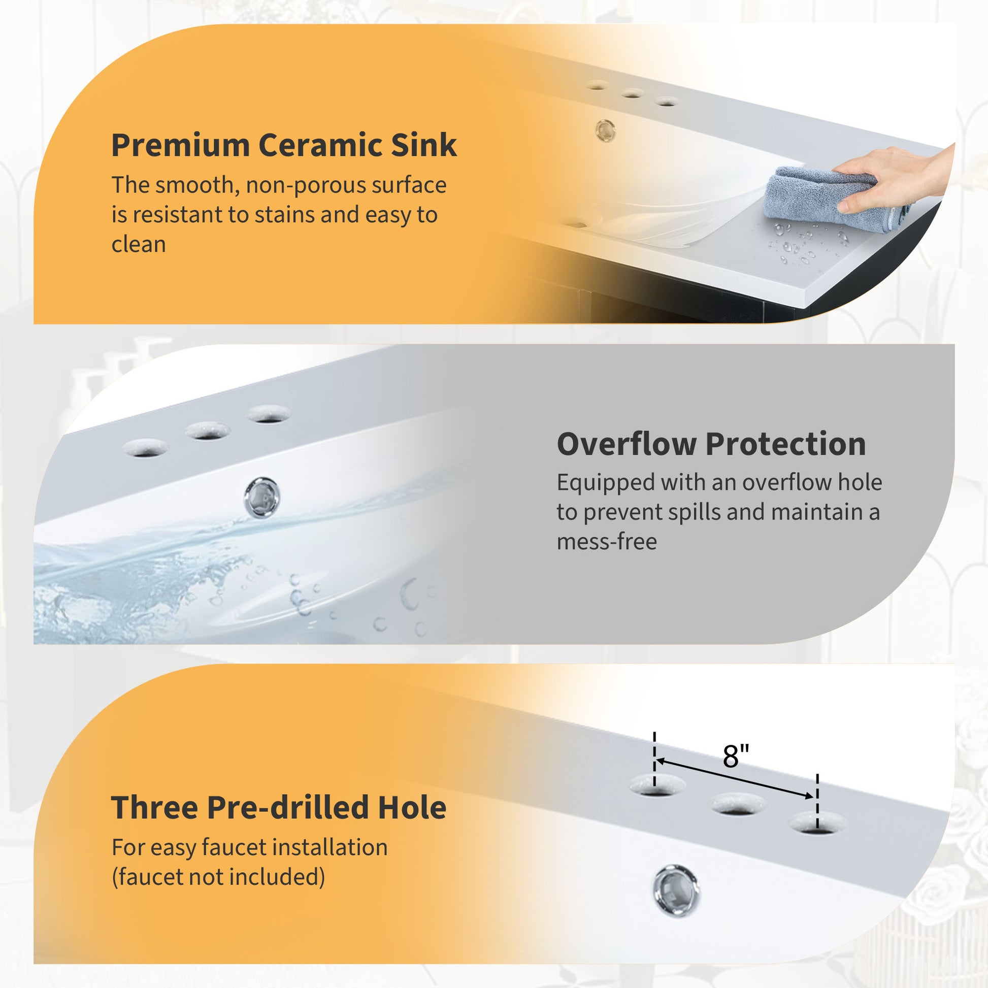 30 Inch Bathroom Vanity With Ceramic Basin, Soft Close Door, Built In Hidden Drawer Black Bathroom Solid Wood Mdf