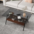 Rectangle Coffee Table With Tempered Glass Top And Brown Mdf Shelf, Modern Table For Living Room, Gray Glass Gray Tempered Glass