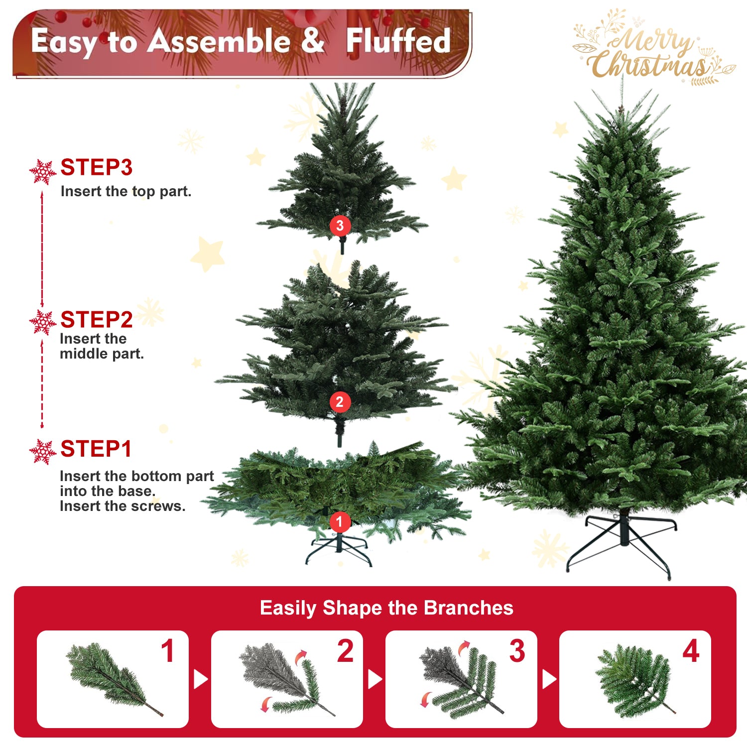 8Ft Christmas Tree Simulate Nature Advanced Materials Premium Hinged Spruce Artificial Douglas Firs Tree, Christmas Holiday Party Atmosphere Decoration Year Celebration Pe Pvc Xmas Tree Green