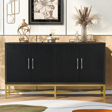 Distinctive Features Of Four Door Sideboard With Metal And Cross Leg Design,Suitable For Living Rooms,Entrance And Study Black American Design Mdf