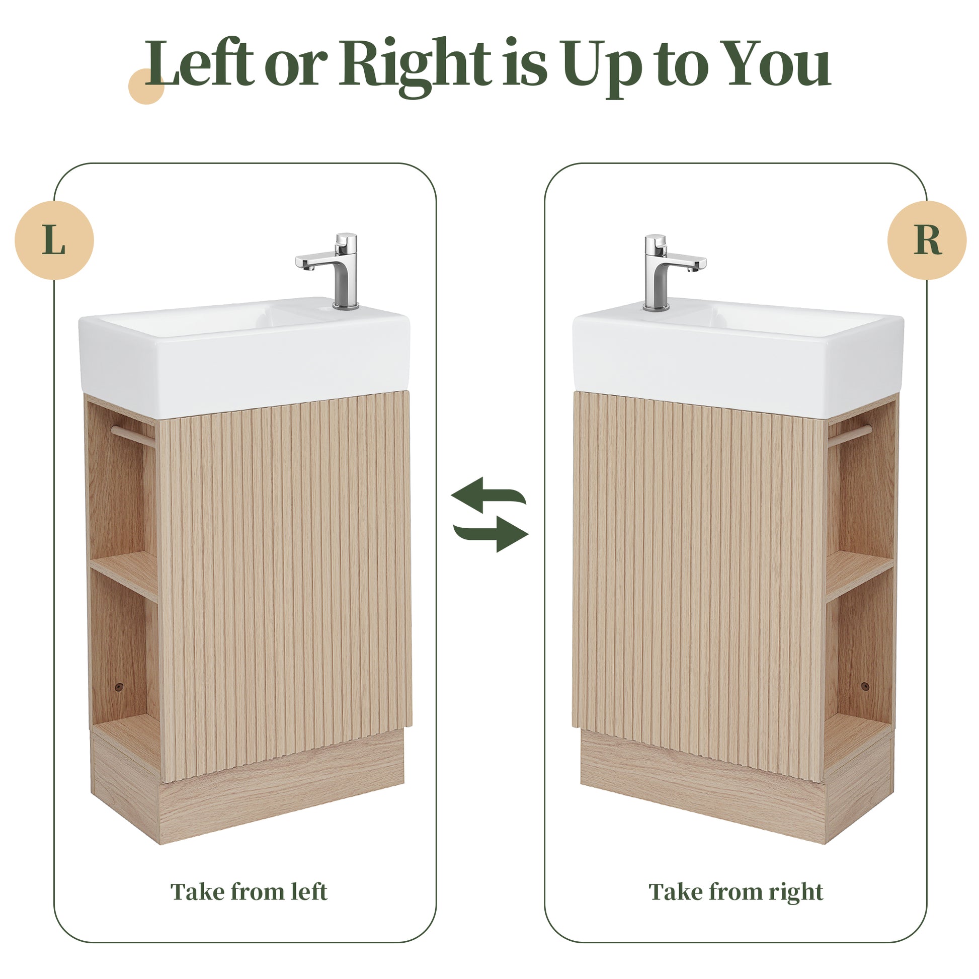 18.6" Bathroom Vanity With Sink, Bathroom Vanity Cabinet With Two Tier Shelf, Left Or Right Orientation, Natural Natural Mdf