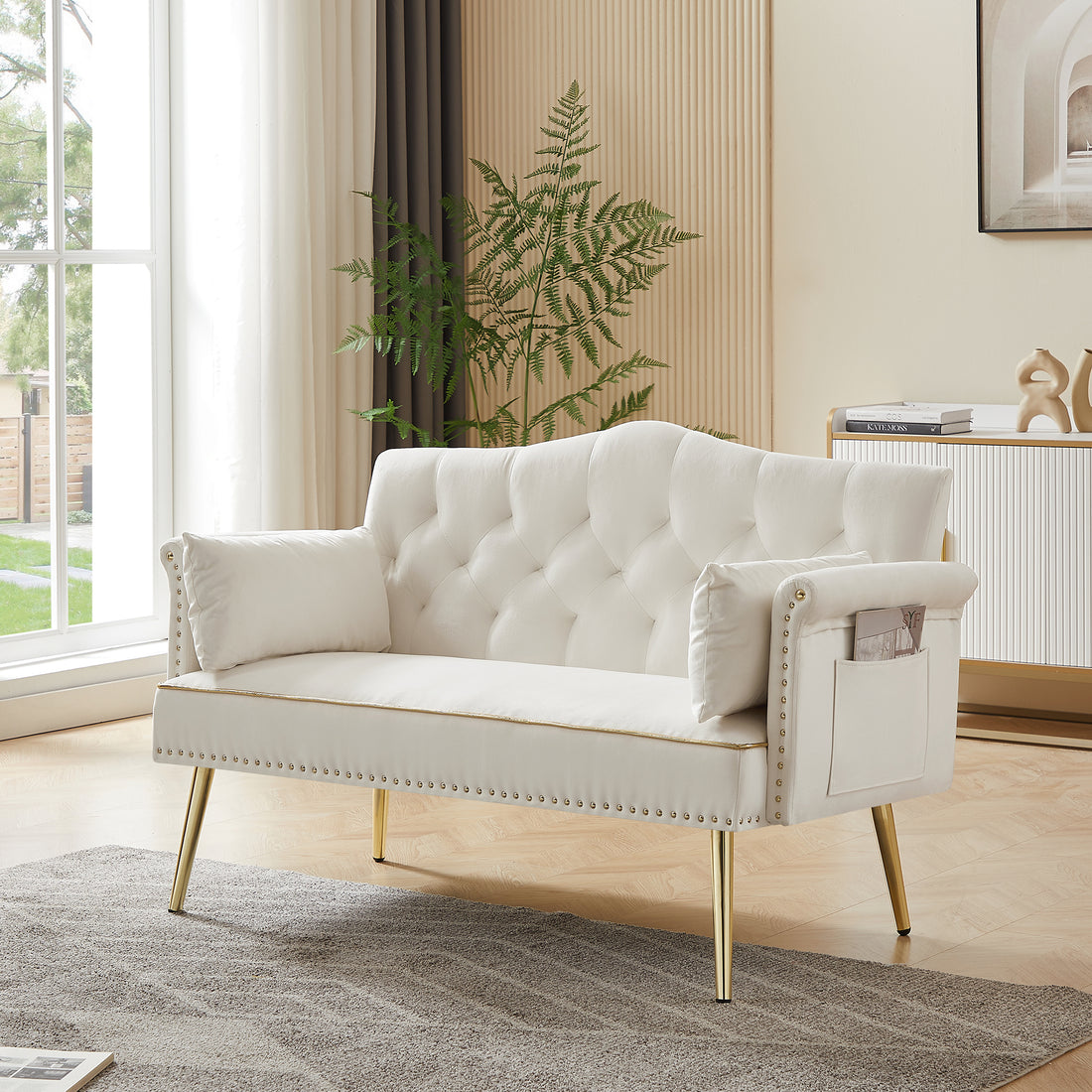 Cream White 2 Seater Sofa Cream White Wood Tufted Back Velvet 2 Seat