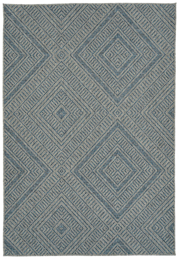 Modern, Transitional, Geometric, Southwestern, Textured High Low Cut & Loop 2' X 6' Runner Blue Polypropylene