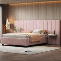 Full Size Upholstered Platform Bed With Big Headboard, Bedroom Furniture, Velvet, Pink Full Pink Plywood