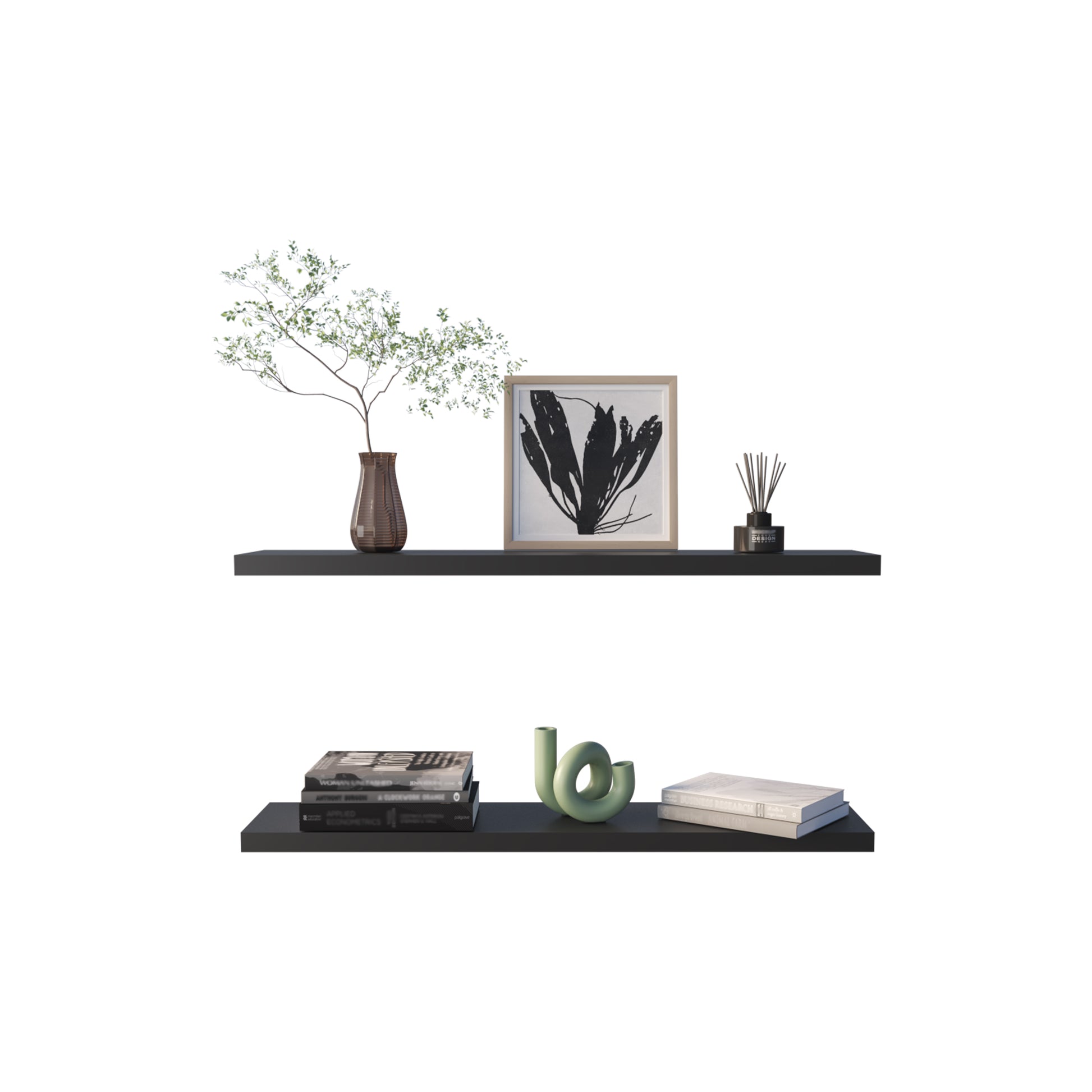 Ecco 47" Wide Floating Shelves Set Of 2, Shelves For Wall Decor For Bedroom, Bathroom Storage Shelves, Book Shelves For Living Room 2 Or Less Black Standard Horizontal Primary Living Space Open Back