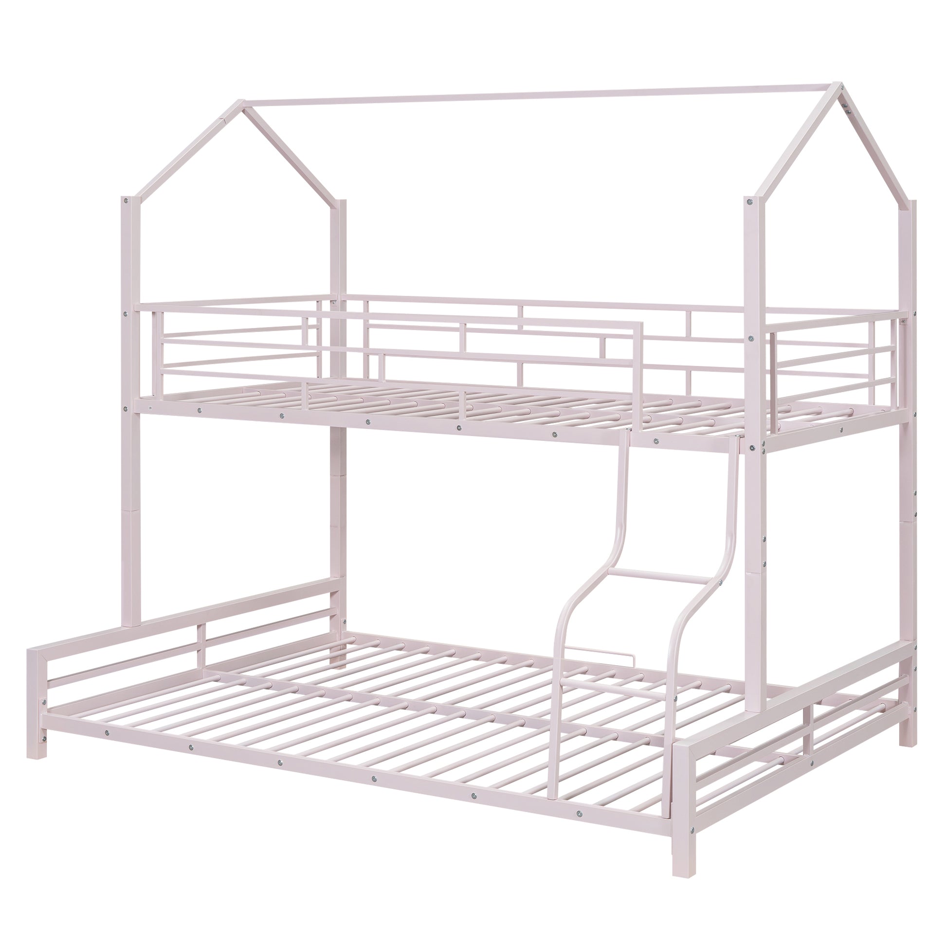 Metal House Bunk Bed, Twin Over Full, Pink Full Pink Metal