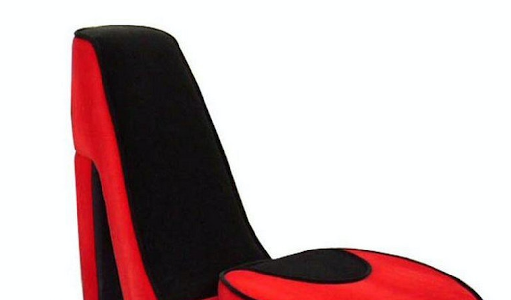 32.86" In Red W Black Sole High Heel Storage Chair Black Red Wood Fabric