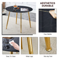 1 Table And 4 Chairs, A Modern Minimalist Circular Dining Table With A 40 Inch Black Imitation Marble Tabletop And Gold Plated Metal Legs, And 4 Modern Gold Plated Metal Leg Chairs. Black Gold Seats 4 Glass