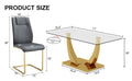 Table And Chair Set.Modern Rectangular Dining Table With Transparent Tempered Glass Tabletop And Gold Plated Metal Legs.Paried With 6 Comfortable Chairs With Pu Seats And Golden Metal Legs. Grey Gold,Transparent Seats 6 Glass Metal