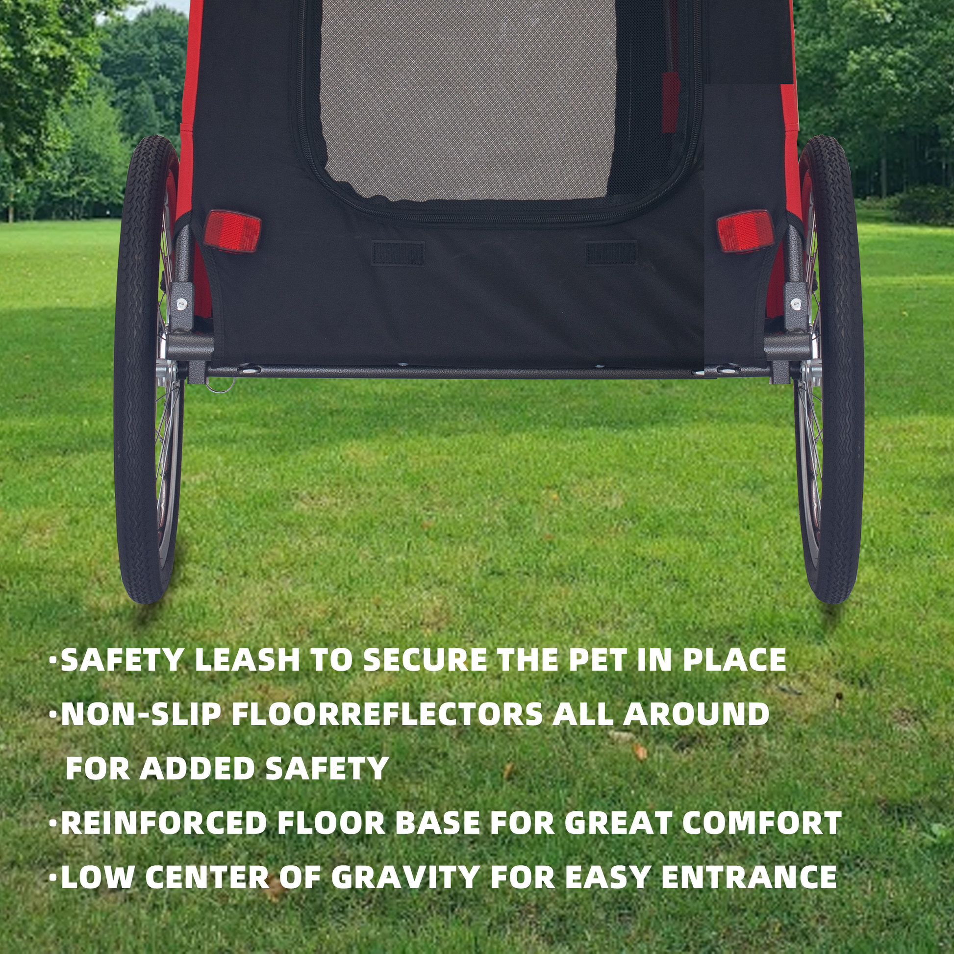 Dog Bike Trailer,Mesh Dog Cart With 3 Entrances, Safety Flag, 8 Reflectors, Folding Pet Carrier Wagon With 20 Inch Wheels, Bicycle Carrier For Medium And Small Sized Dogs Red Black Fabric Steel