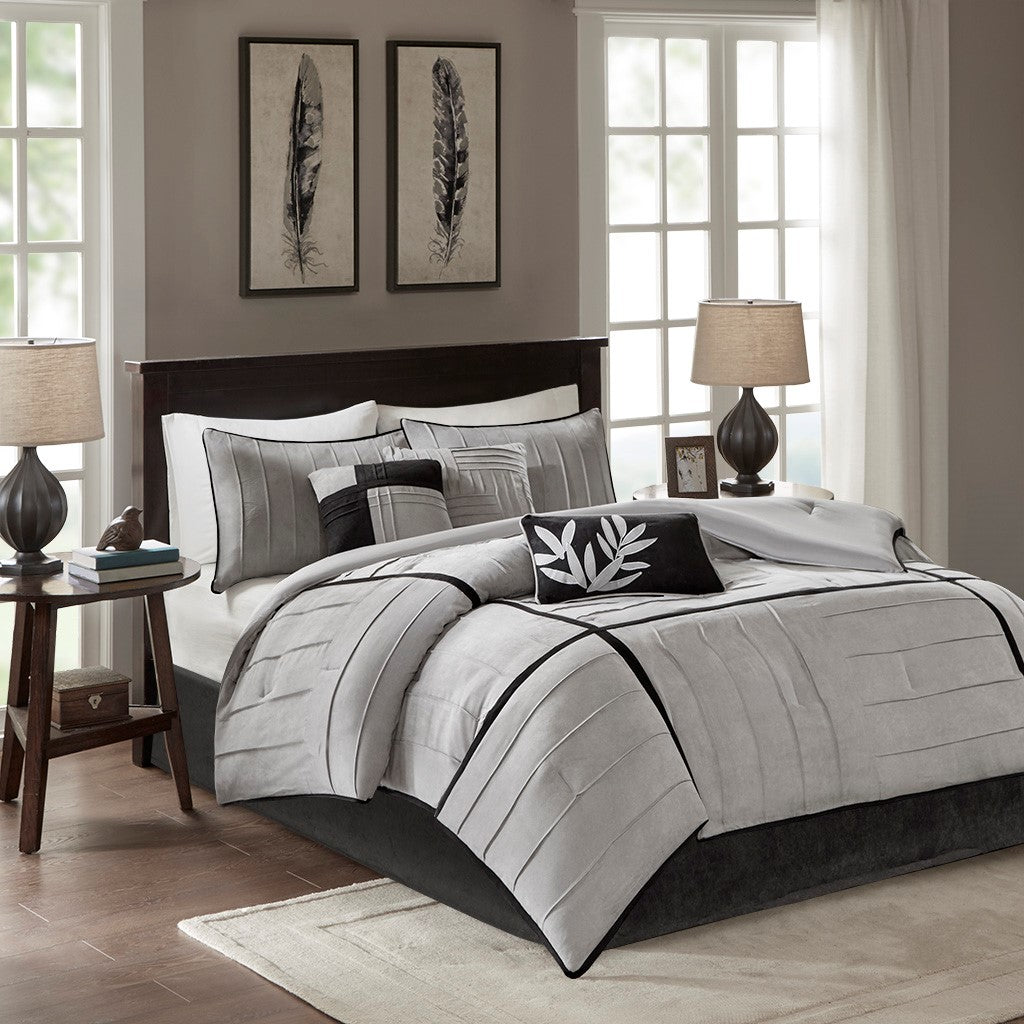 7 Piece Faux Suede Comforter Set Grey King King Grey Polyester