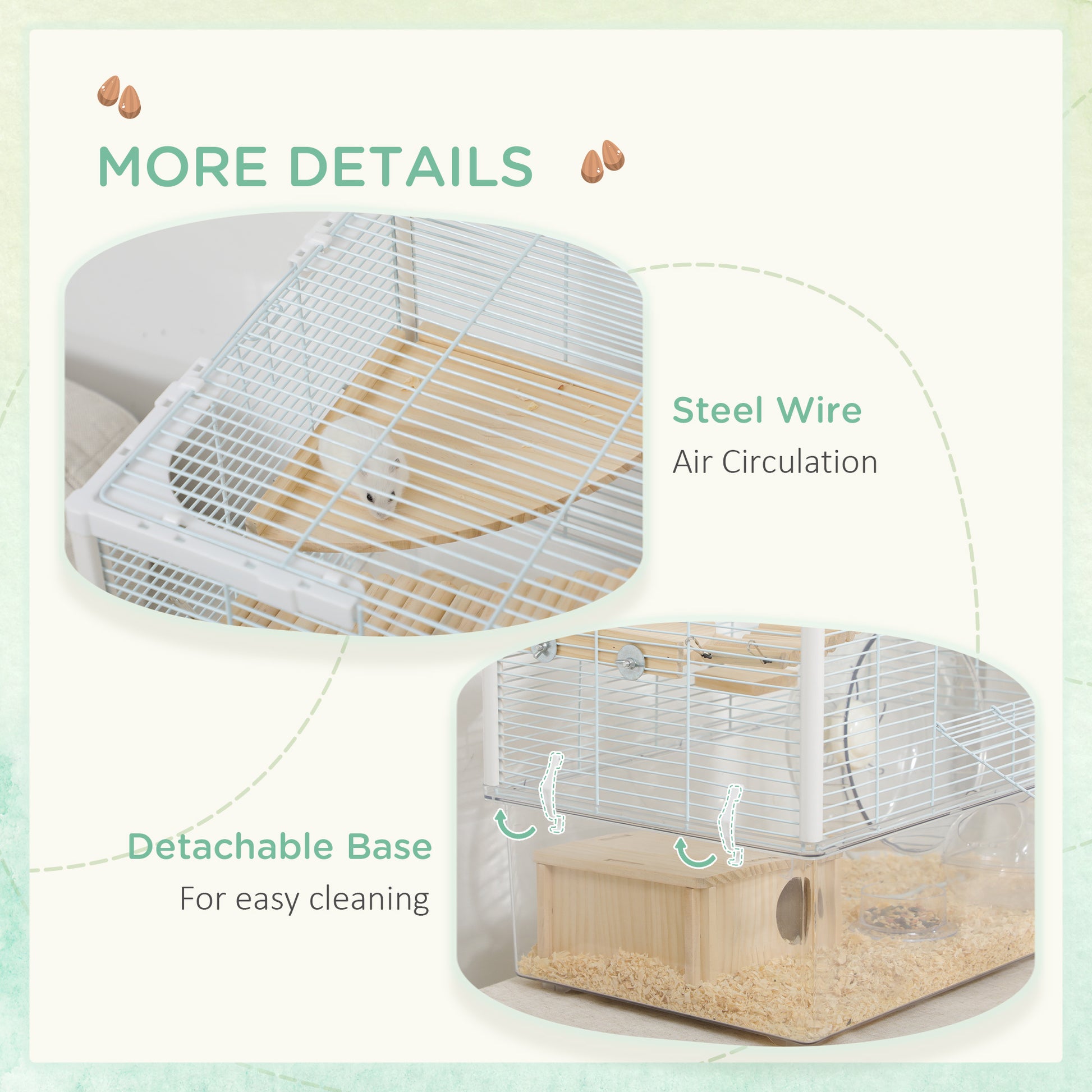 Pawhut Hamster Cage, Transparent Gerbil Cage For Hamsters And Gerbils With Deep Bottom, Wooden Ramp, Hut, Bathroom And Exercise Wheel, 23.25" X 14" X 18.5", White White Steel