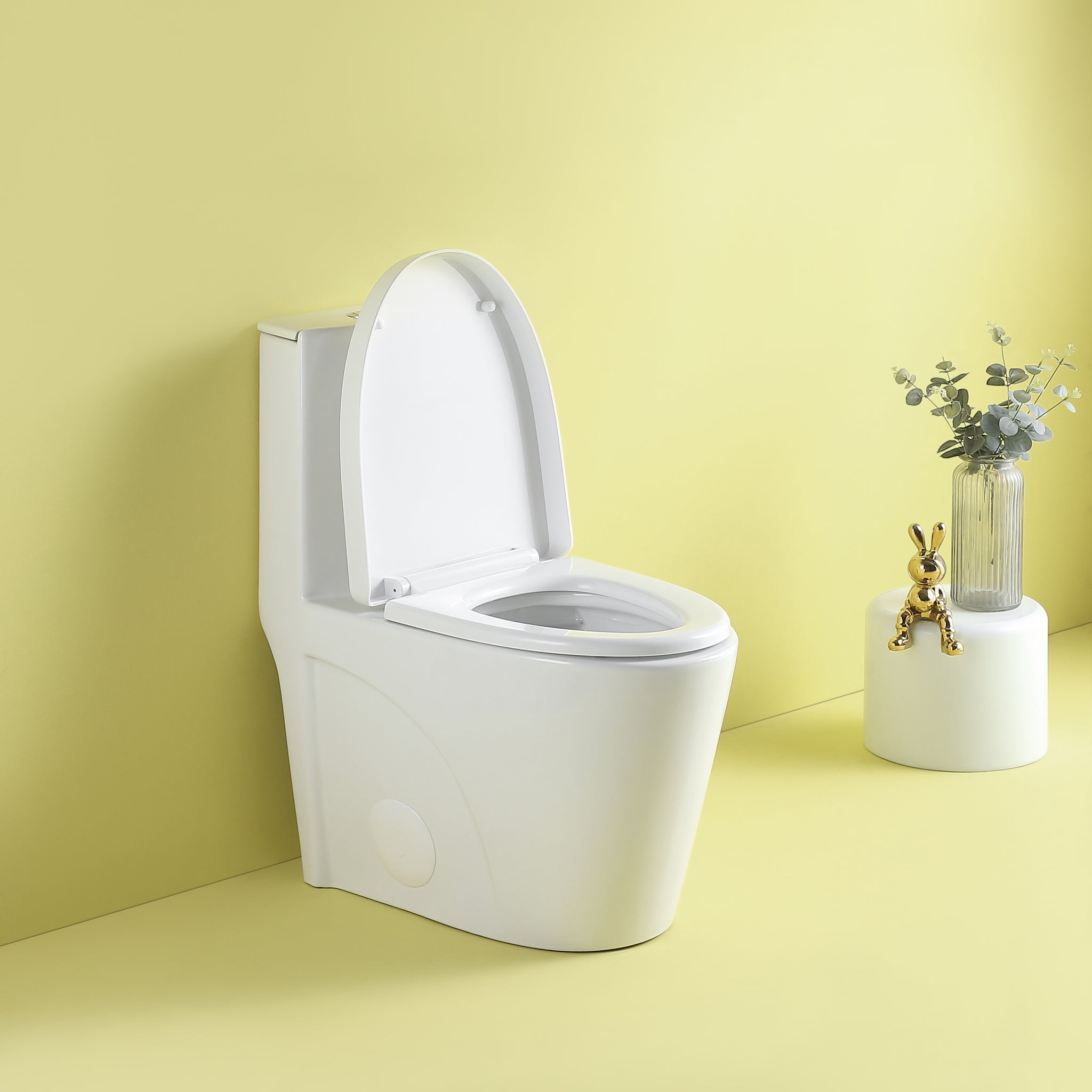 1.1 1.6 Gpf Dual Flush 1 Piece Elongated Toilet With Soft Close Seat Gloss White, Water Saving, Modern, Stylish Design 23T01 Gw 1 White Ceramic