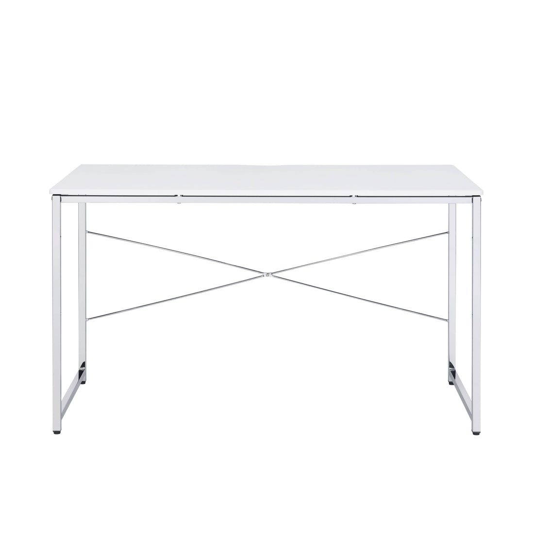 White And Chrome Writing Desk With Sled Base White Silver Writting Desk Office Rectangular Desk Wood Metal Sled