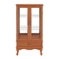 Lighted Glass Cabinet Glass Wine Cabinet Curio Display Cabinet With Adjustable Glass Shelves 2 Doors And 1 Drawer Cabinet Bulb Included Oak Oak Mdf Glass