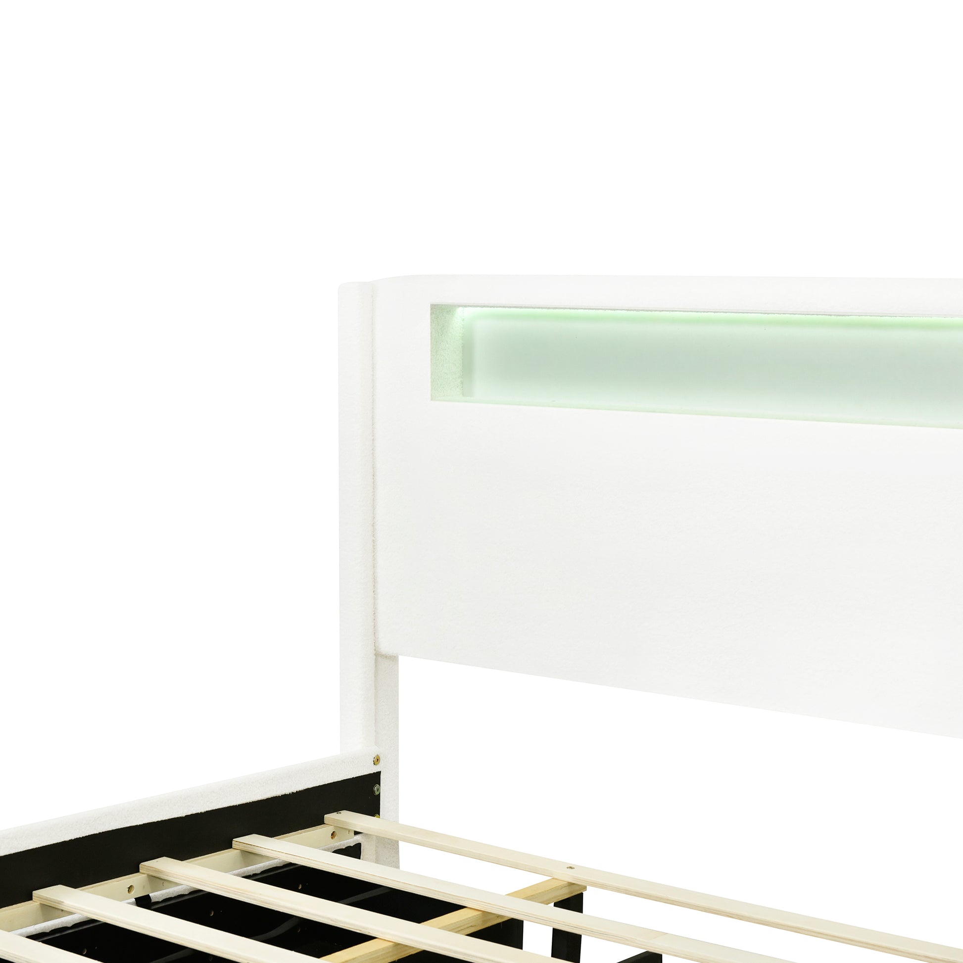 Queen Size Upholstered Platform Bed With Led Frame, With Twin Xl Size Trundle And 2 Drawers, Teddy Fleece, White White Fleece