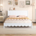 Queen Size Wood Platform Bed Frame, Retro Style Bed With Rectangular Headboard,No Need Box Spring,White Queen White Wood