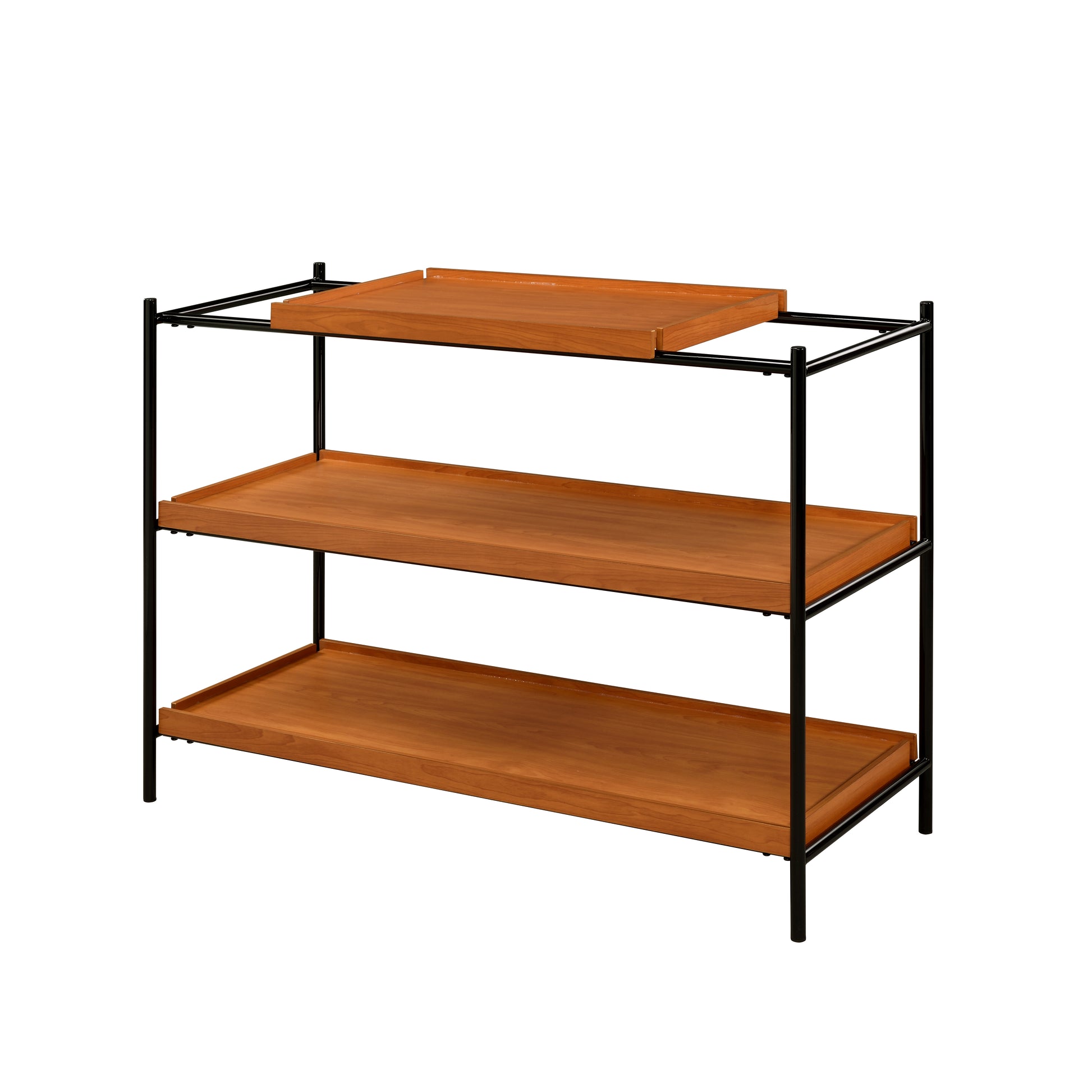 Honey Oak And Black 3 Shelf Console Table Honey Primary Living Space Oak Rectangular Wood Metal