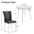 Table And Chair Set.A Modern Minimalist Round Dining Table With Transparent Tempered Glass Top And Silver Metal Legs,Paried With Chairs With Pu Backrest And Seat Cushion And Silver Metal Legs. Black Seats 4 Glass Metal