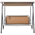 Outsunny 3 Person Porch Swing With Stand, Outdoor Swing For Patio Porch With Adjustable Tilt Canopy And Comfortable Swing Bench Style Seat, Steel Frame, Brown Brown Plastic