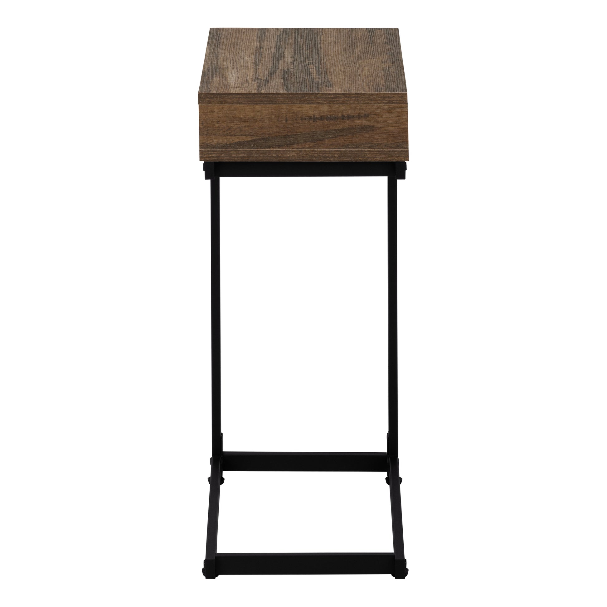 Accent Table, C Shaped, End, Side, Snack, Storage Drawer, Living Room, Bedroom, Brown Laminate, Black Metal, Contemporary, Modern Brown Metal