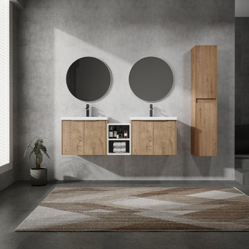 60" Wall Mounted Bathroom Vanity With Sink And Side Cabinet, Soft Close Doors,00112Imox2 0624Imox2 0612Gwh Combination Cabinet Kd Packing Imitative Oak Bathroom Modern Plywood Plywood