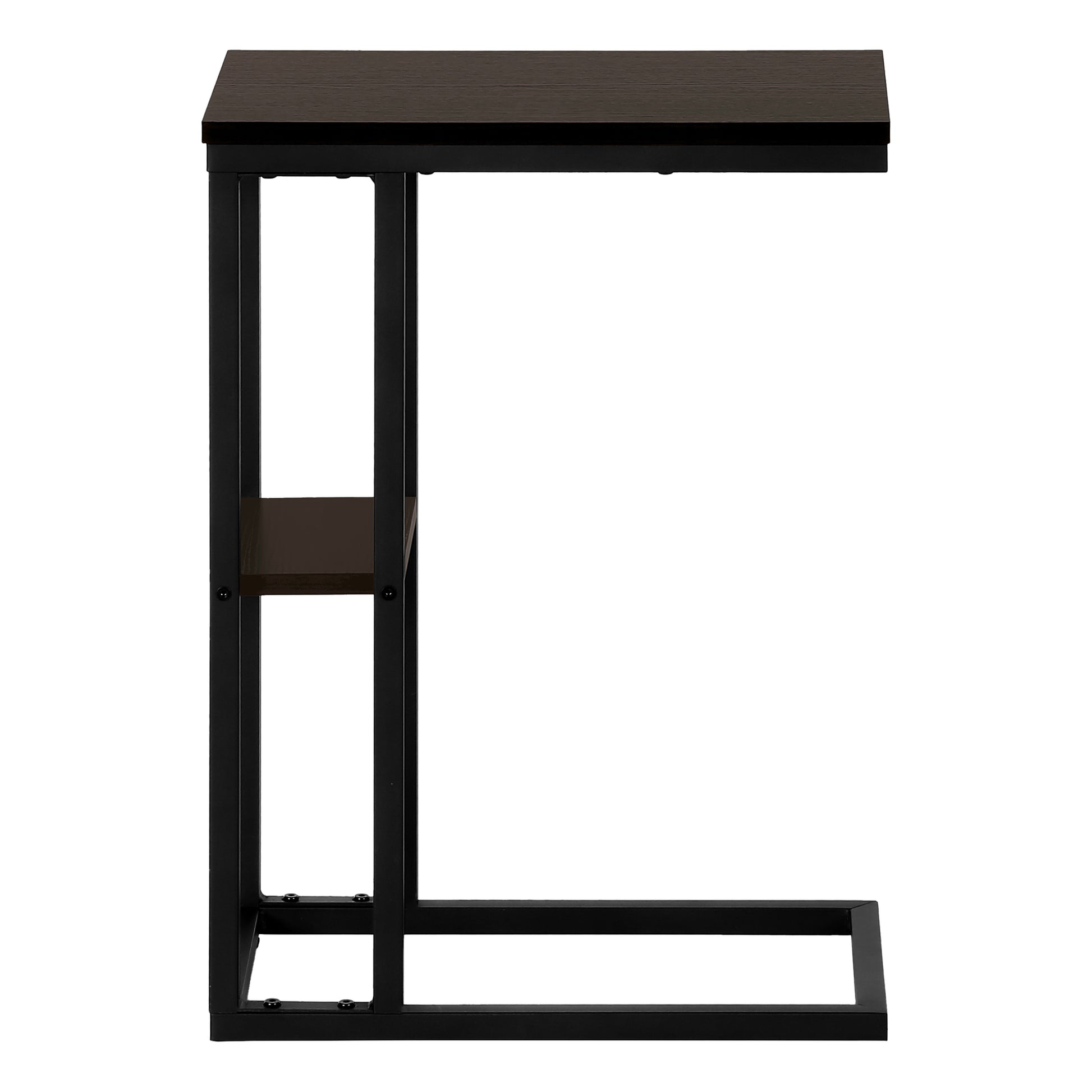 Accent Table, C Shaped, End, Side, Snack, Living Room, Bedroom, Brown Laminate, Black Metal, Contemporary, Modern Espresso Particle Board