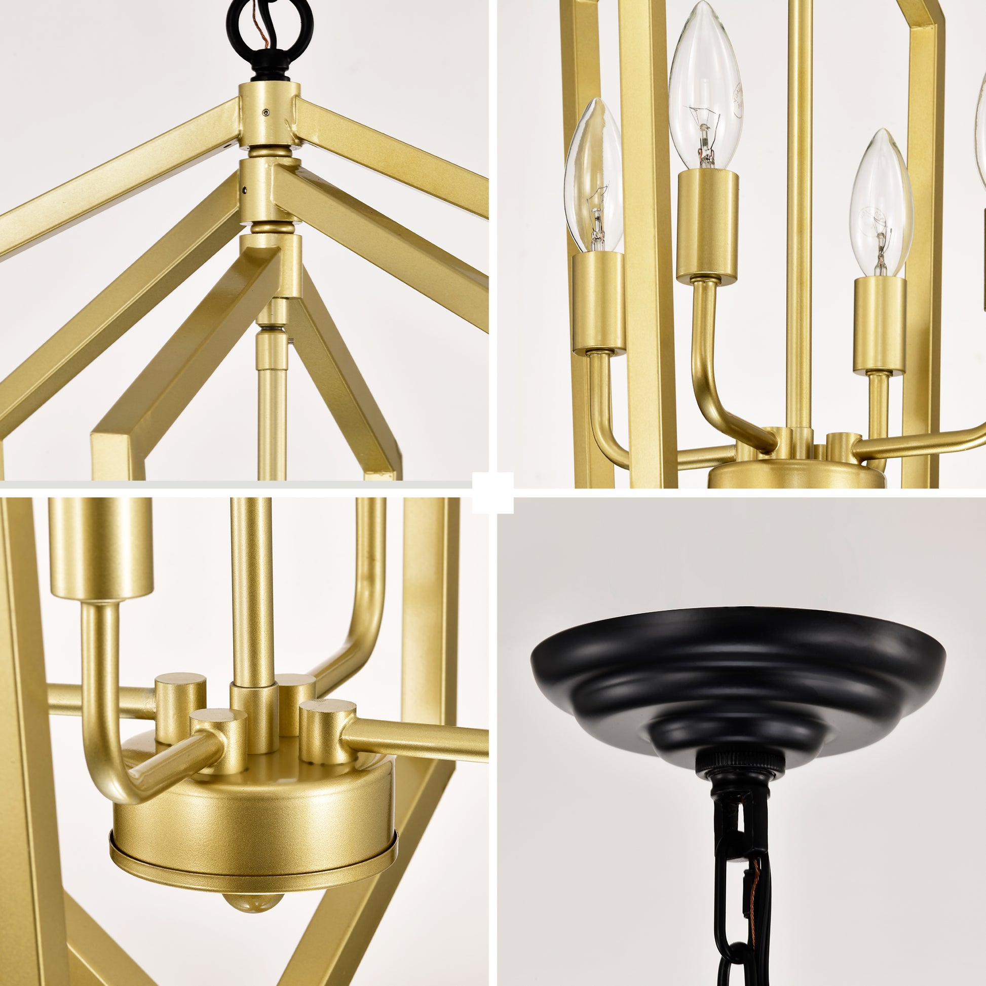 4 Light Farmhouse Kitchen Chandeliers, Vintage Cage Light Fixture Adjustable Height Chandeliers For Dining Room Hallway Foyer Entryway E12 Bulbs Not Included Gold Matte Black Gold Matte Black