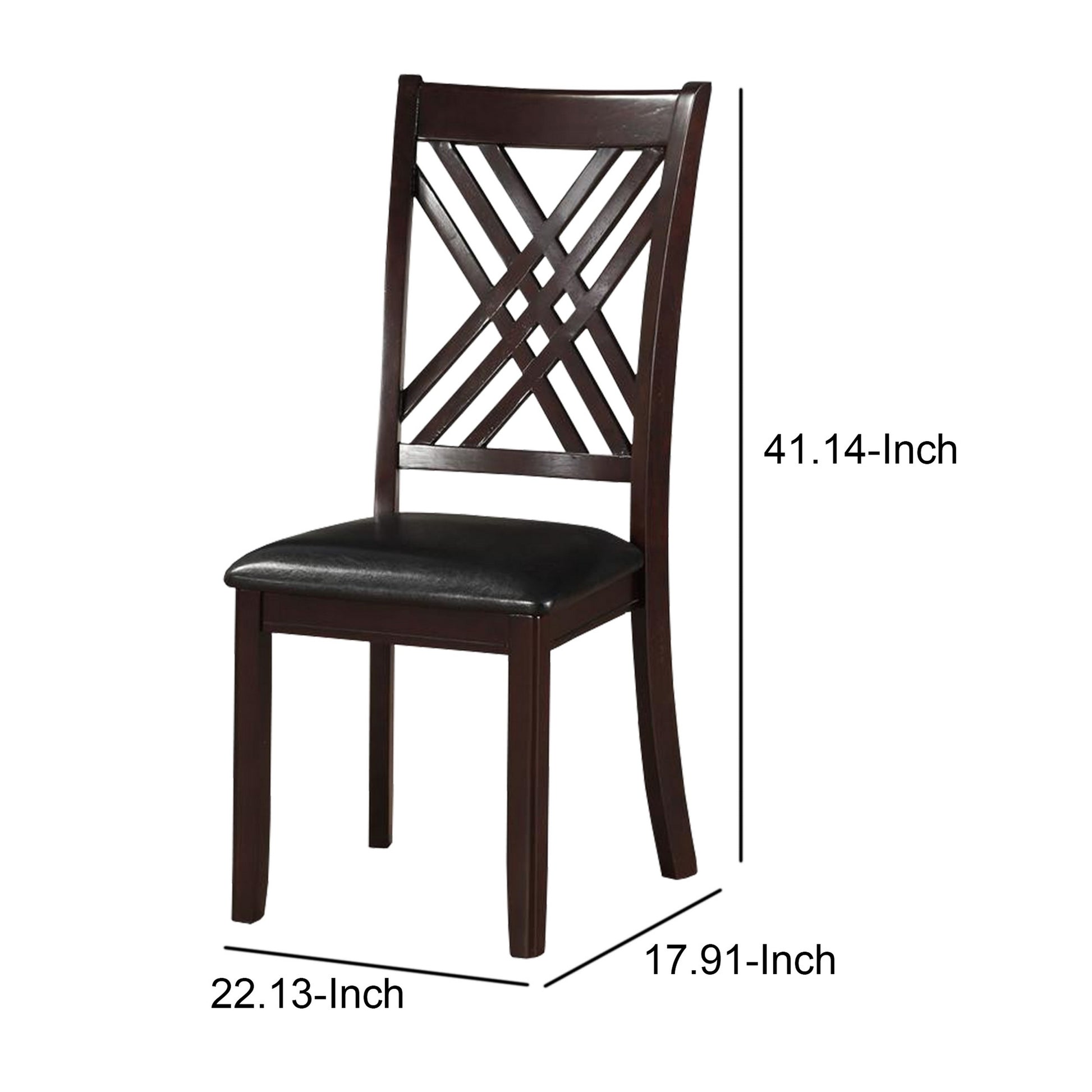 Dining Chair, Vegan Faux Leather, Cross Lattice, Set Of 2, Black Black Solid Wood