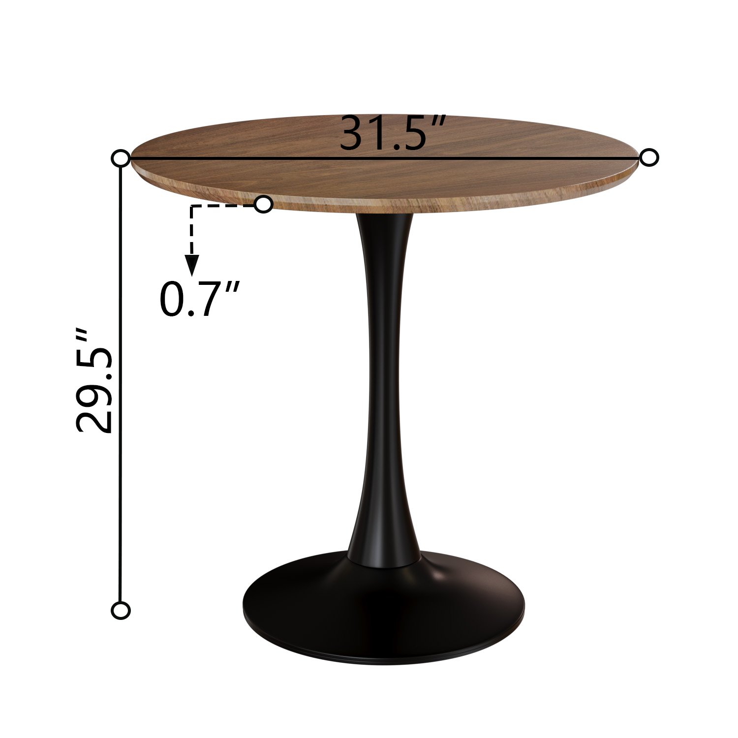 Walnut Circular Dining Table, 31.5 "Tulip Dining Table, Kitchen Dining Table For 2 4 People, Mdf Tabletop And Base, And 2 Black Pu Black Metal Leg Dining Chairs Set 2 Walnut Mdf
