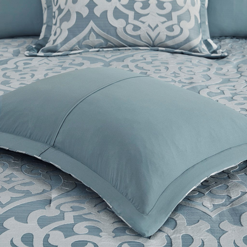 8 Piece Jacquard Comforter Set Aqua Silver King King Aqua Silver Polyester