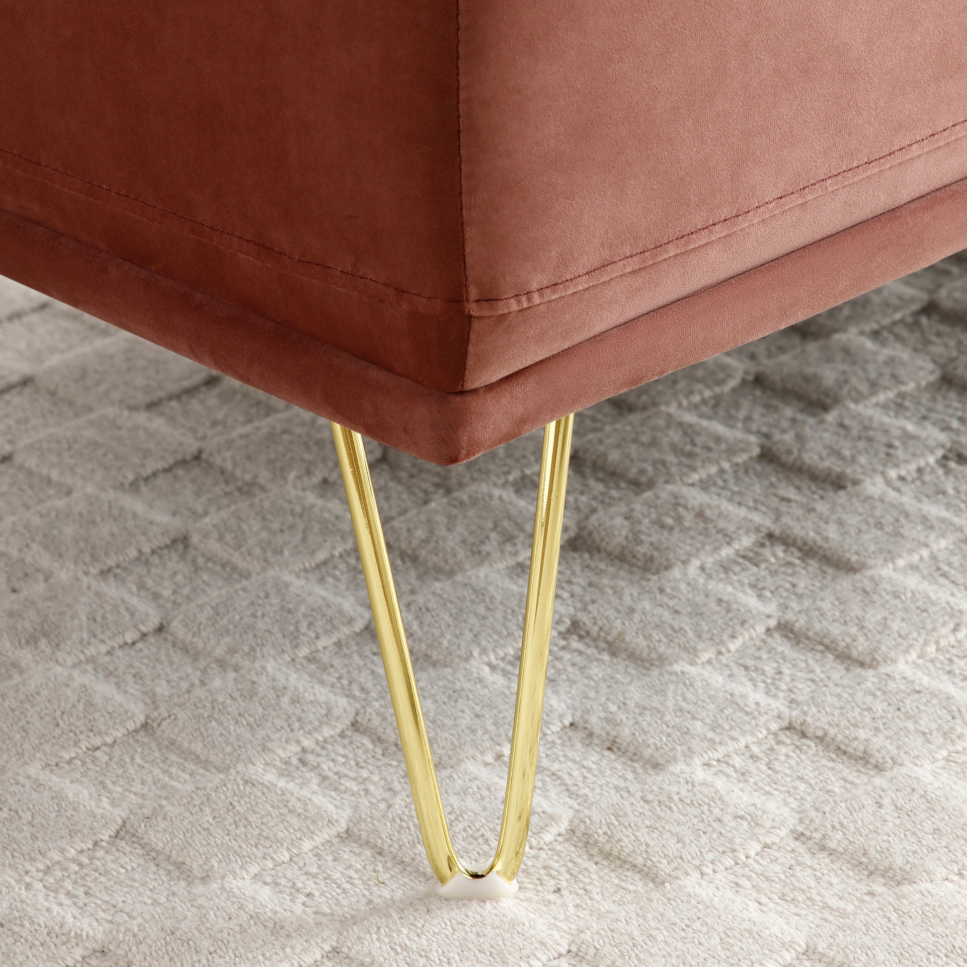 56.3"Inch Width Modern End Of Bed Bench,Velvet Fabric Upholstered 2 Seater Sofa Couch Entryway Ottoman Bench, Fuzzy Sofa Stool Footrest ,Window Bench With Gold Metal Legs For Bedroom, Living Room,Rose Rose Velvet Primary Living Space Modern Foam Velvet 2