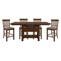 Dark Brown Finish 5Pc Dining Set Storage Base Counter Height Table And 4 Counter Height Chairs Set Extension Leaf Drawers Wine Rack Table Base Wooden Furniture Wood Wood Dark Brown Seats 4 Wood Dining Room Extendable Transitional Rectangular Dining Table