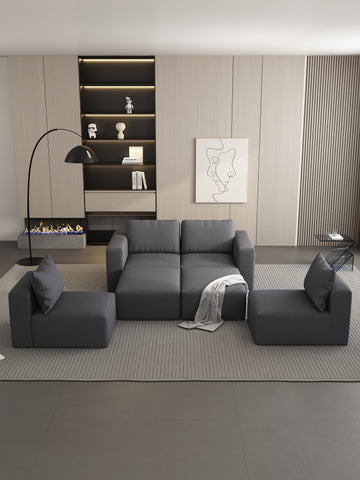 104.32*74.8 Modular Sectional Sofa Sleeper Couch, Sectional Sofa With Chaise And Ottoman, Convertible U Shaped Modular Sofa Set. Compressed Sponge, Dark Grey. Combo 2A 2B 2D Dark Grey Primary Living Space Soft Minimalist,Modern Foam Spring 6 Seat