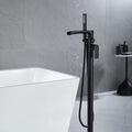 Matte Black Freestanding Floor Mount Bathtub Filler With Single Handle And Hand Shower Matte Black Brass