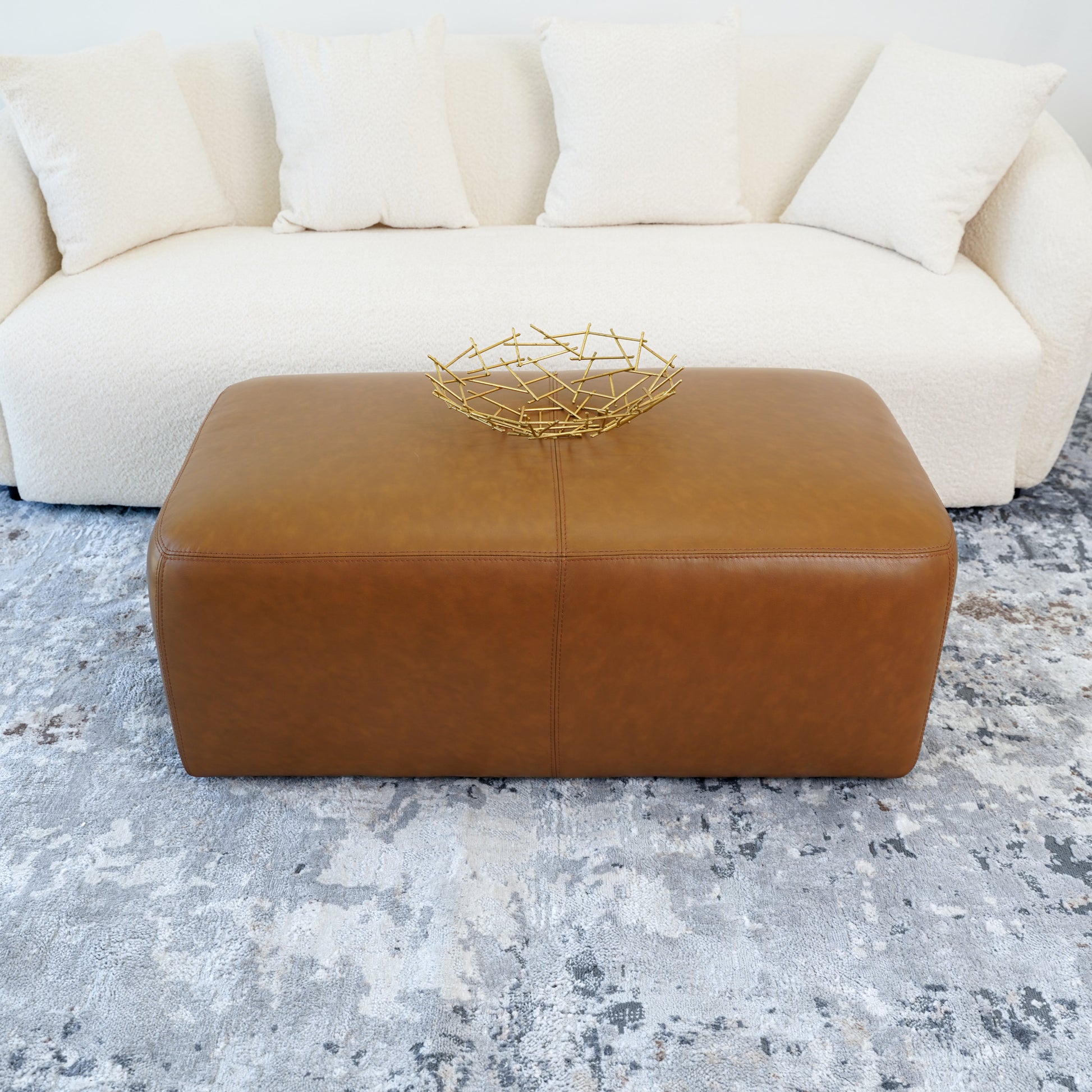 Ingram Tan Leather Ottoman Rustic,Tan Genuine Leather Wood Solid Brown Rectangle Genuine Leather,Solid Wood