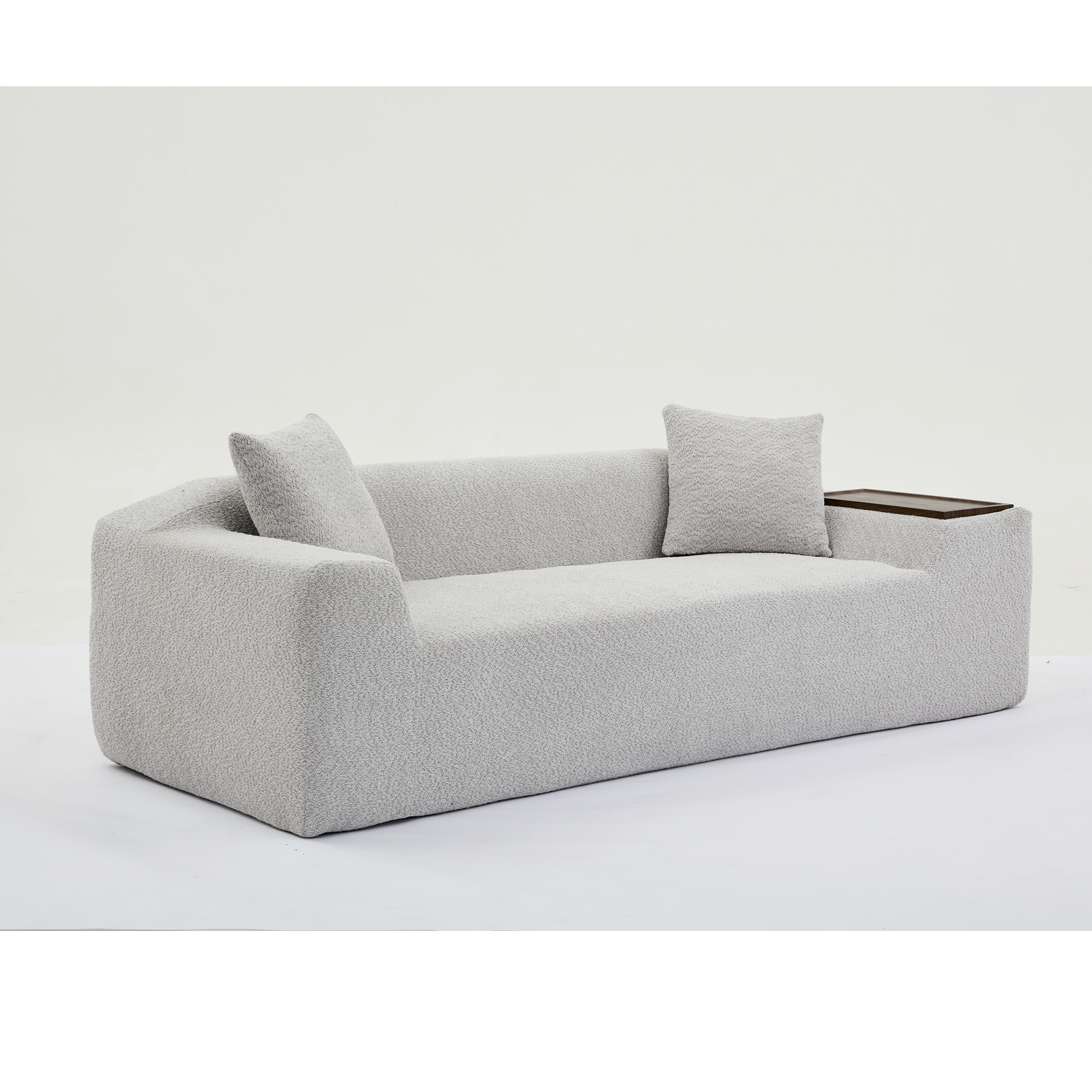 Arrived 2 Piece Boucle Cloud Sofa Set, Upholstered Sofa Set, Modern 3 Seater And 2 Seater Sofa With Mdf End Table For Living Room ,Apartment,3 2 Couch,Boucle, Light Gray Light Gray Polyester Primary Living Space Soft Tight Back Modern Square Arms Foam