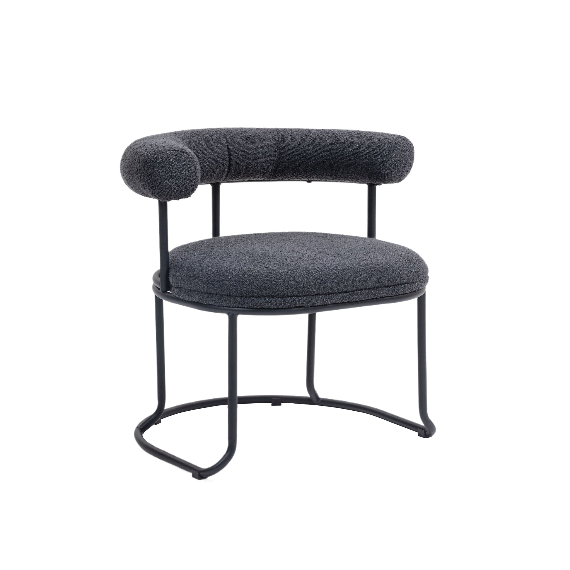 Coolmore Boucle Dining Chairs Set Of 2, Mid Century Modern Curved Backrest Chair, Round Upholstered Kitchen Chairs Carbon Black Boucle Carbon Black Foam Mdf Metal