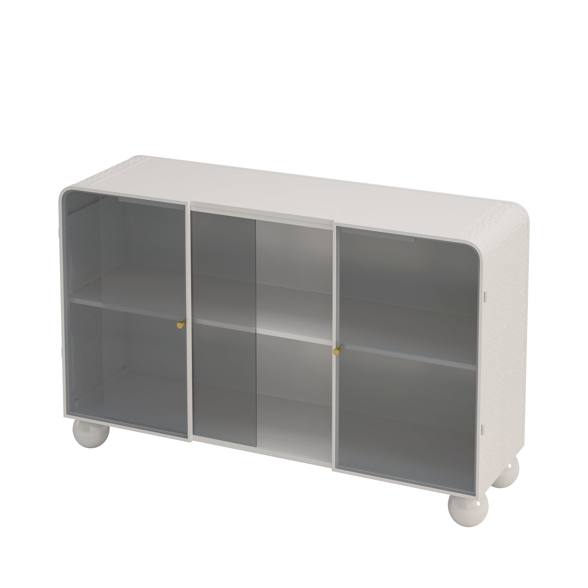 47.25"Glass Storage Cabinet Floor To Ceiling For Kitchen, Living Room, Bathroom White White Glass Metal