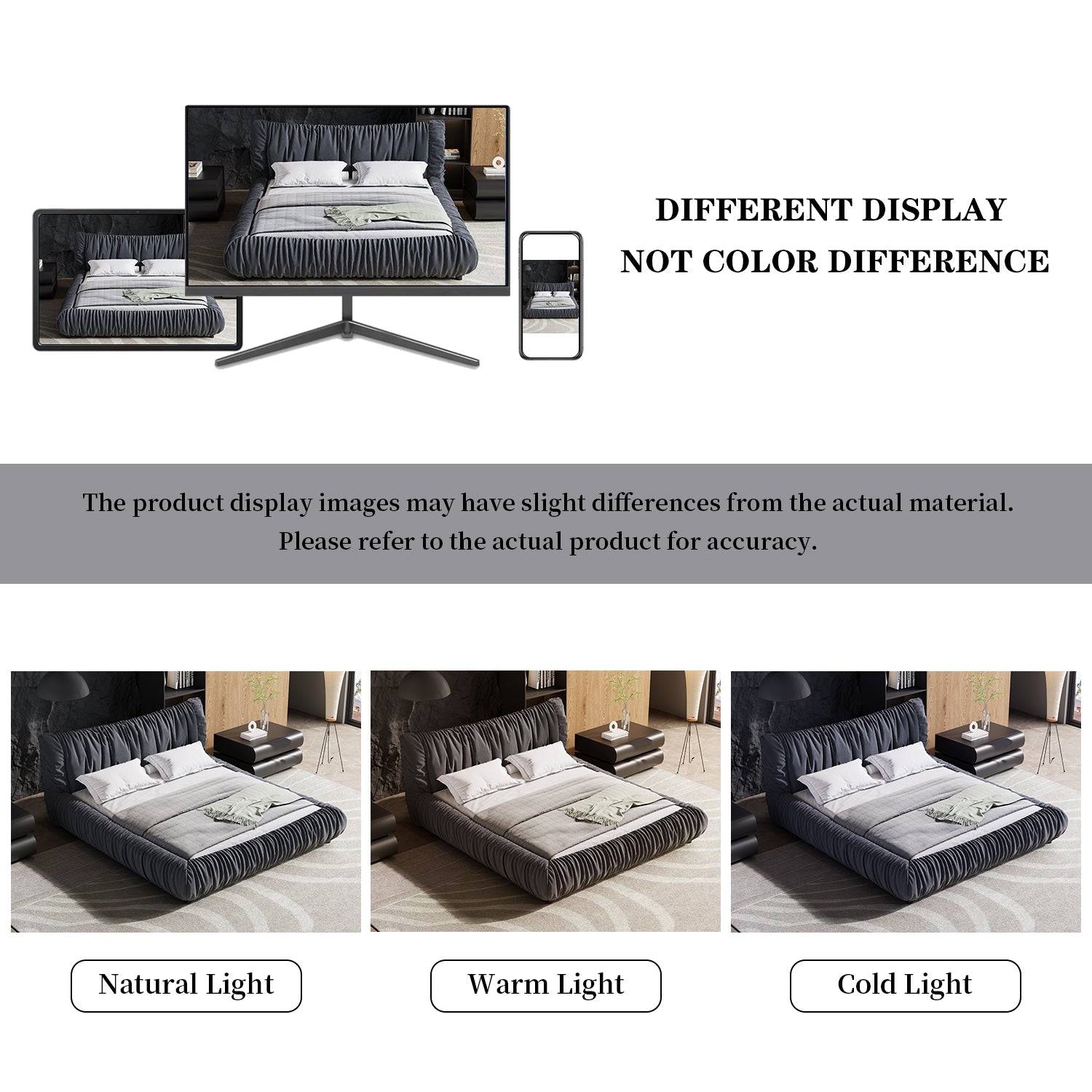 King Size Luxury Upholstered Platform Bed With Removable Cushion And Solid Wood Frame,Suitable For Multiple Heights Of Mattresses,Dark Grey King Dark Grey Upholstered