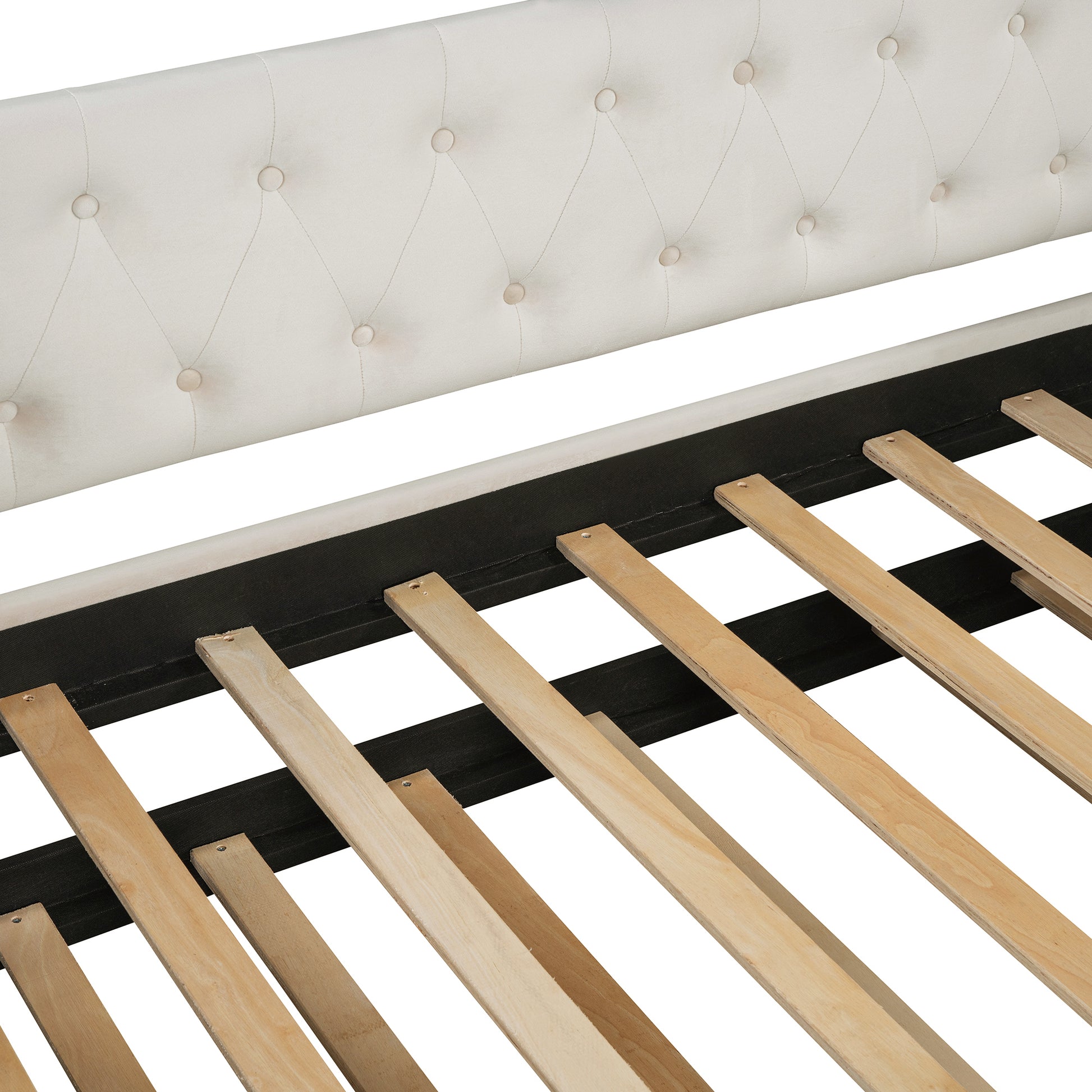 Twin Size Tufted Upholstered Daybed With Trundle, Velvet Sofabed With Rivet Design, No Box Spring Needed,Beige Twin Beige Velvet