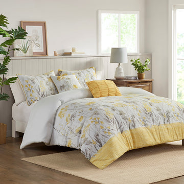 5 Piece Seersucker Comforter Set With Throw Pillows Yellow King Cal King King Yellow Polyester